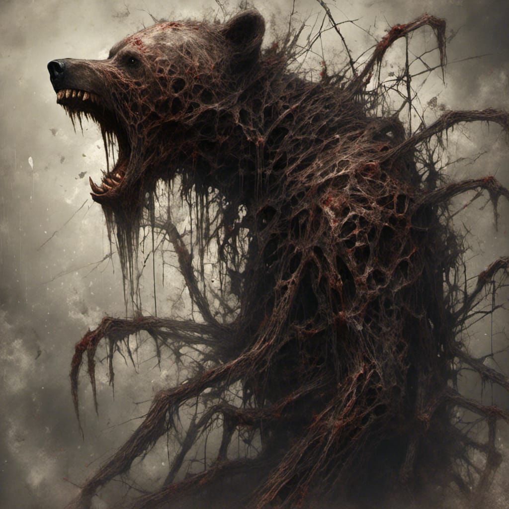 Cursed Undead Bear Human Portrait in Surrealist Style