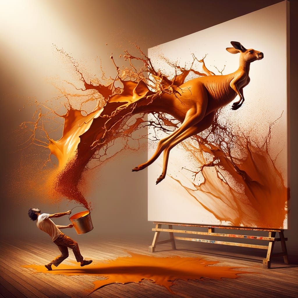 Artist Creates Russet-Hued Kangaroo in Impromptu Artistic Ex...