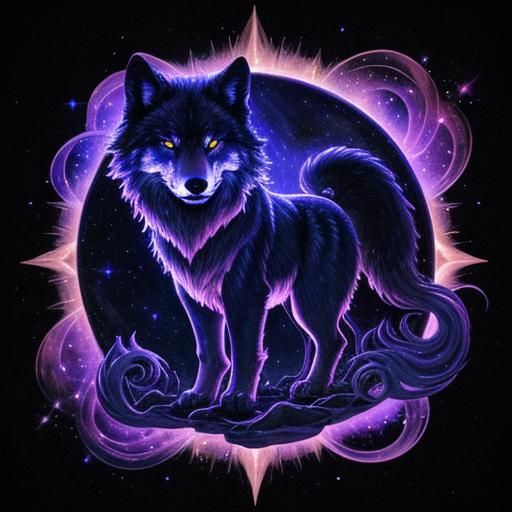 Cosmic Wolf in Eternal Flames, Chiaroscuro Style