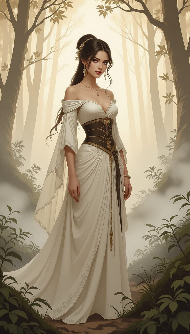 Misty in Sepia Forest: An Elegant Fantasy Portrait