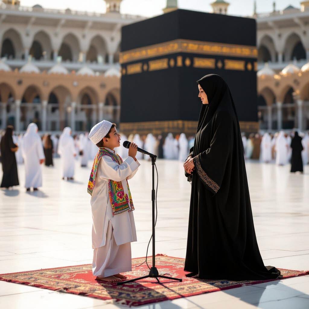 Young Boy Sings in Holy Kaaba Courtyard