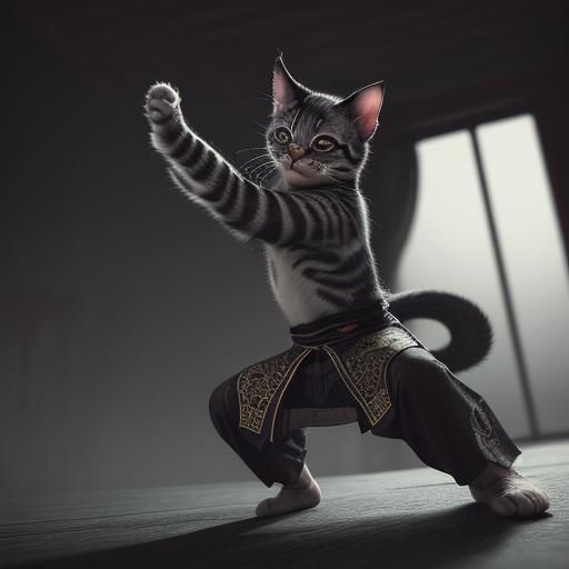 Hyperrealistic Kung Fu Kitten in Cinematic Style