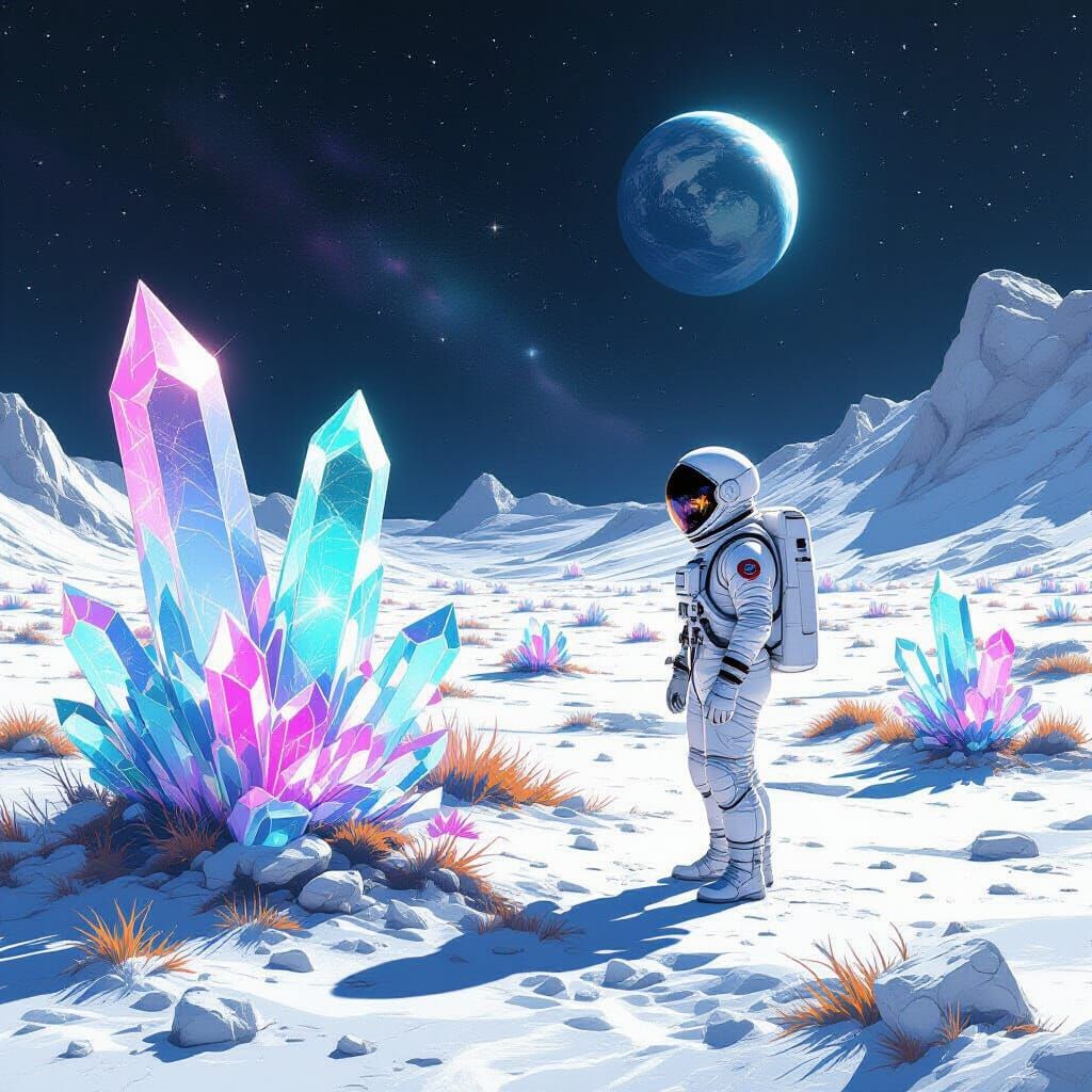 Astronaut Discovers Luminous Alien Garden on Moon
