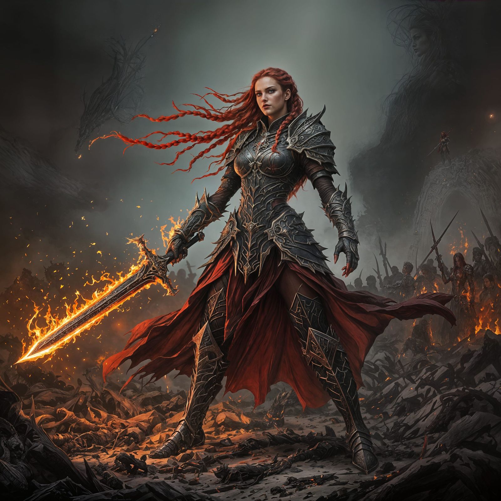 Fierce Dragonscale Warrior with Flaming Greatsword