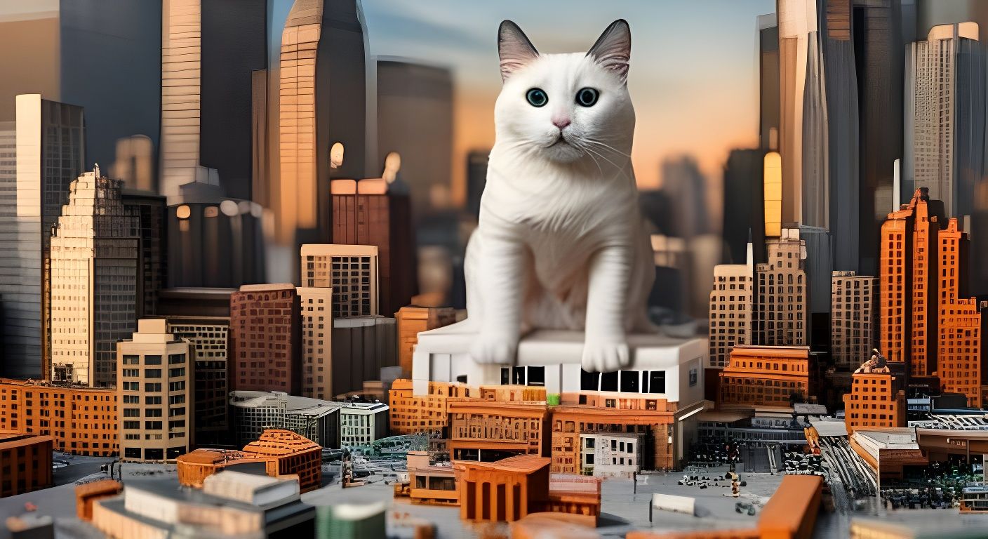 Giant Cat in Miniature City Diorama