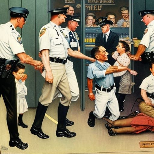 Police Brutality in Grocery Store, Rockwell Style