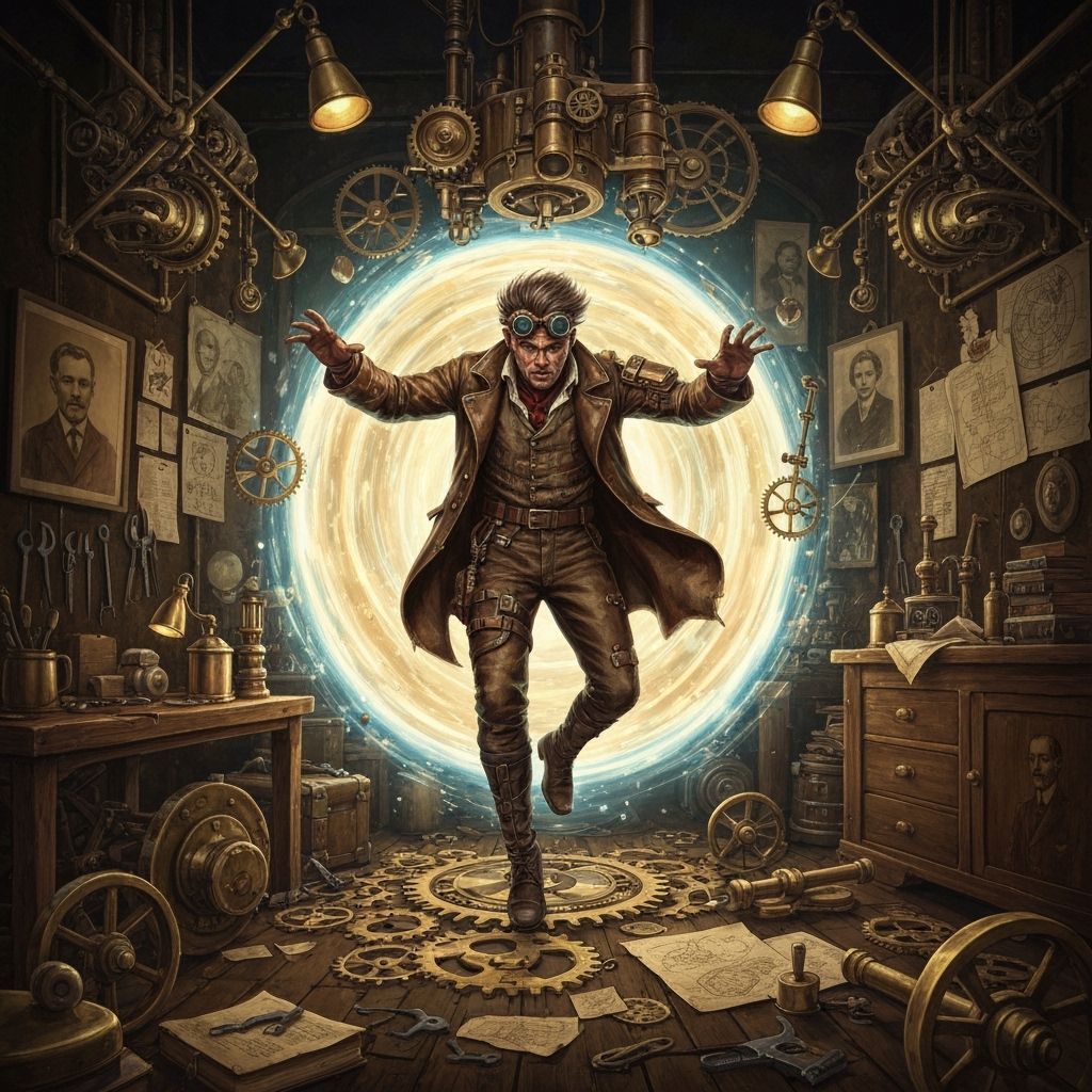 Steampunk Inventor Jumps Through Time Portal
