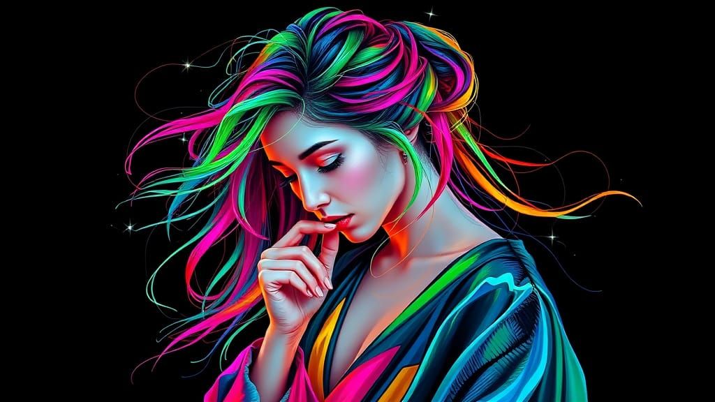 Enigmatic Woman in Neon Dreamscape