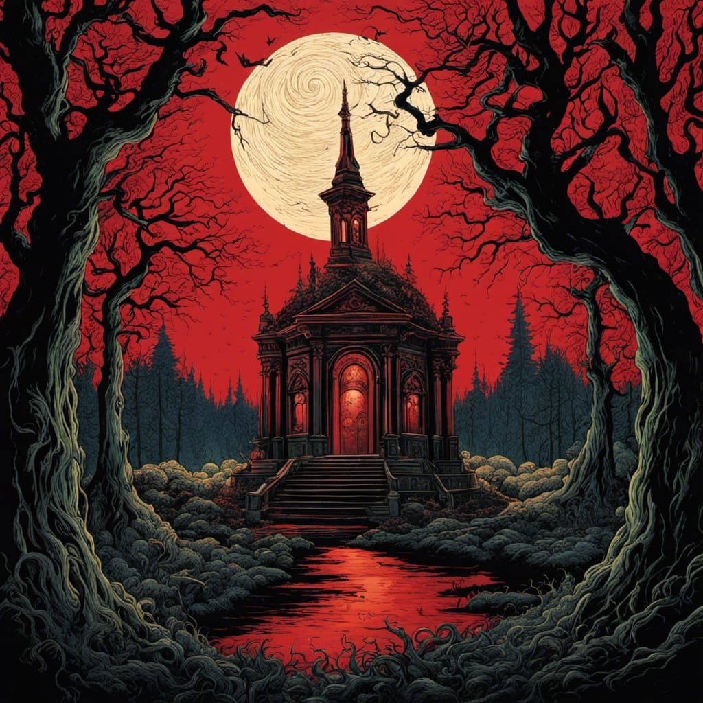 Creepy Gothic Mausoleum in Lovecraftian Style