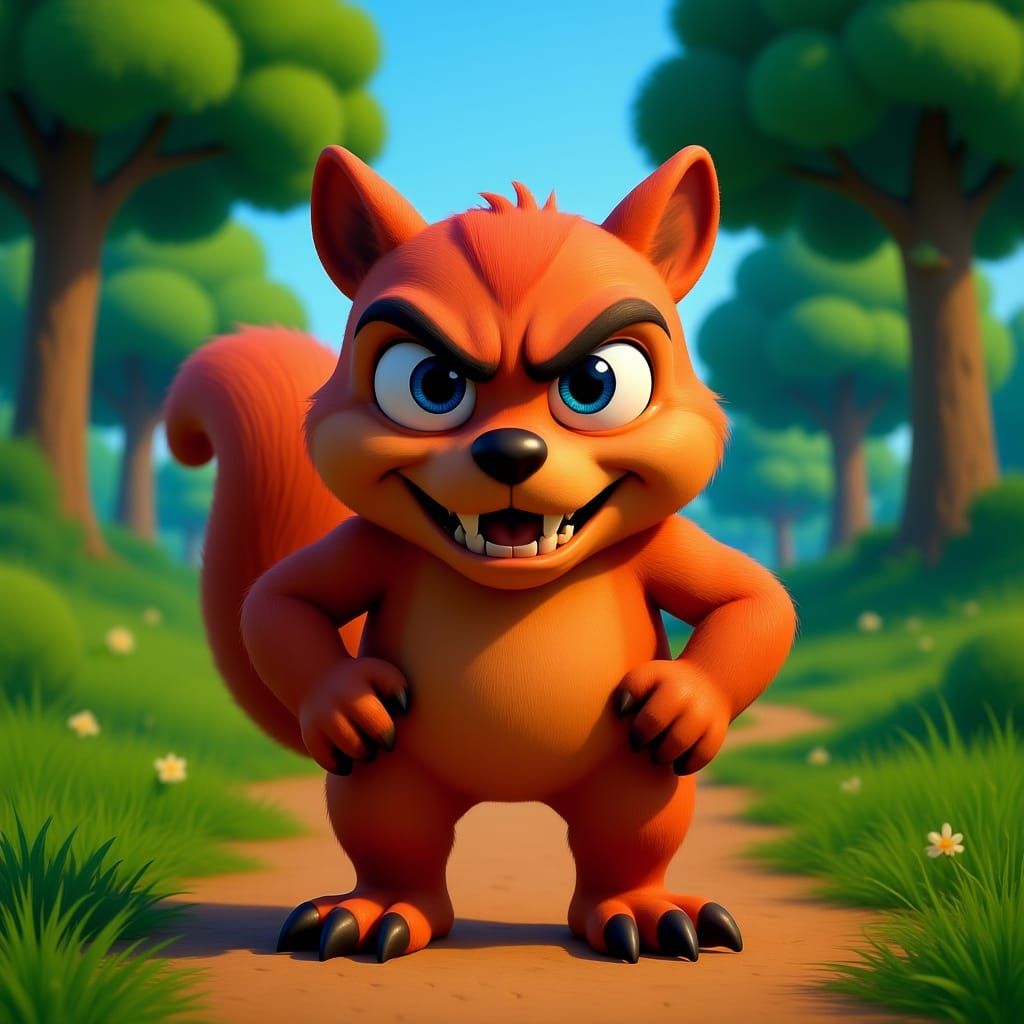animal expressions. 3d cartoon of evil squirrel