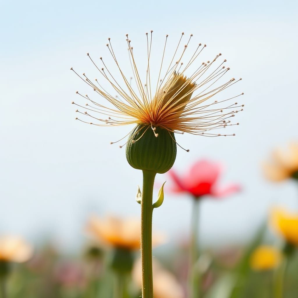 Iridescent Flower Goddess in a Whimsical Windy Field