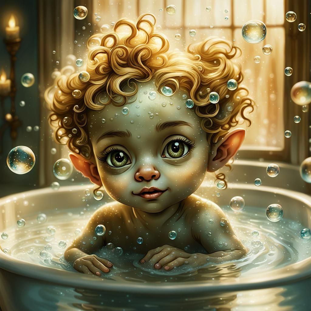 Baby Duende in Candlelight: Whimsical Watercolor Illustratio...