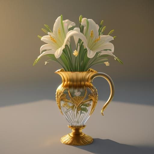 Cup of Tea with Lilies in Art Nouveau Style