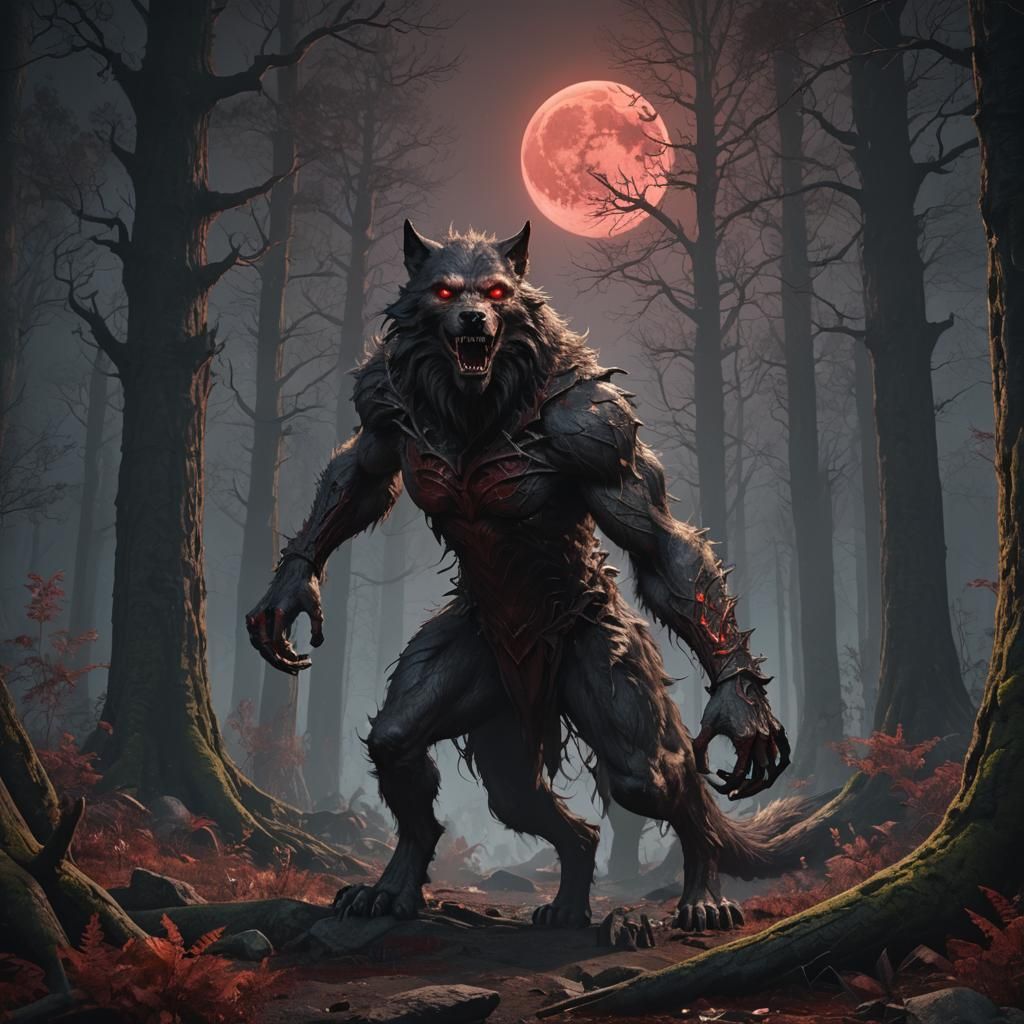 Werewolf Under Blood Moon Fantasy Concept Art