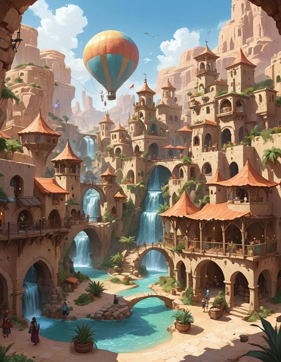 Fantasy Desert Village in Windswept Canyon