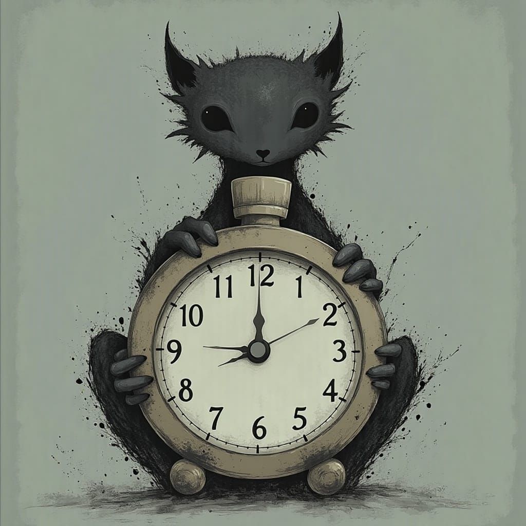 Whimsical Creature Holding a Clock