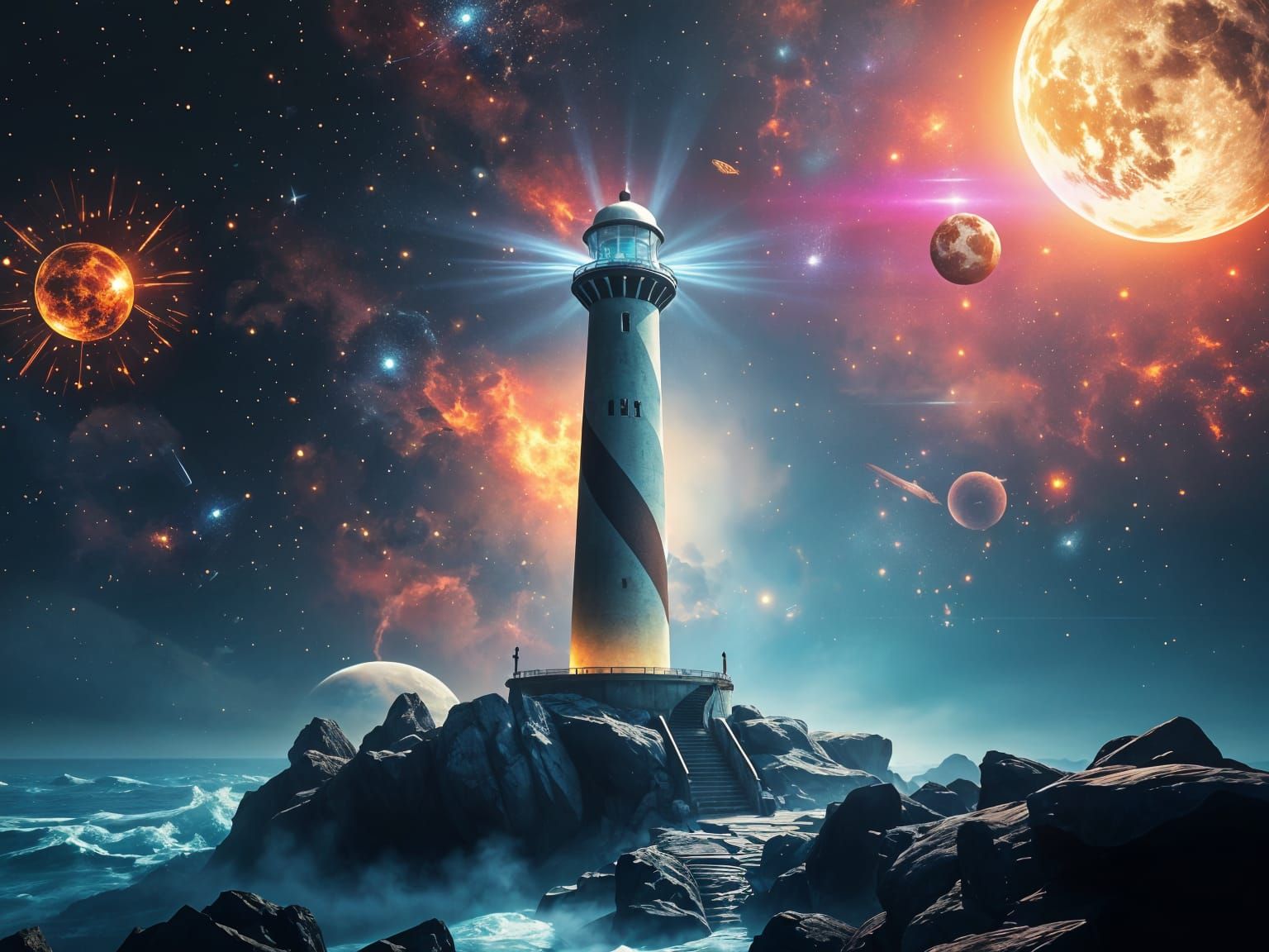 Lighthouse at the Universe's End: Digital Illustration