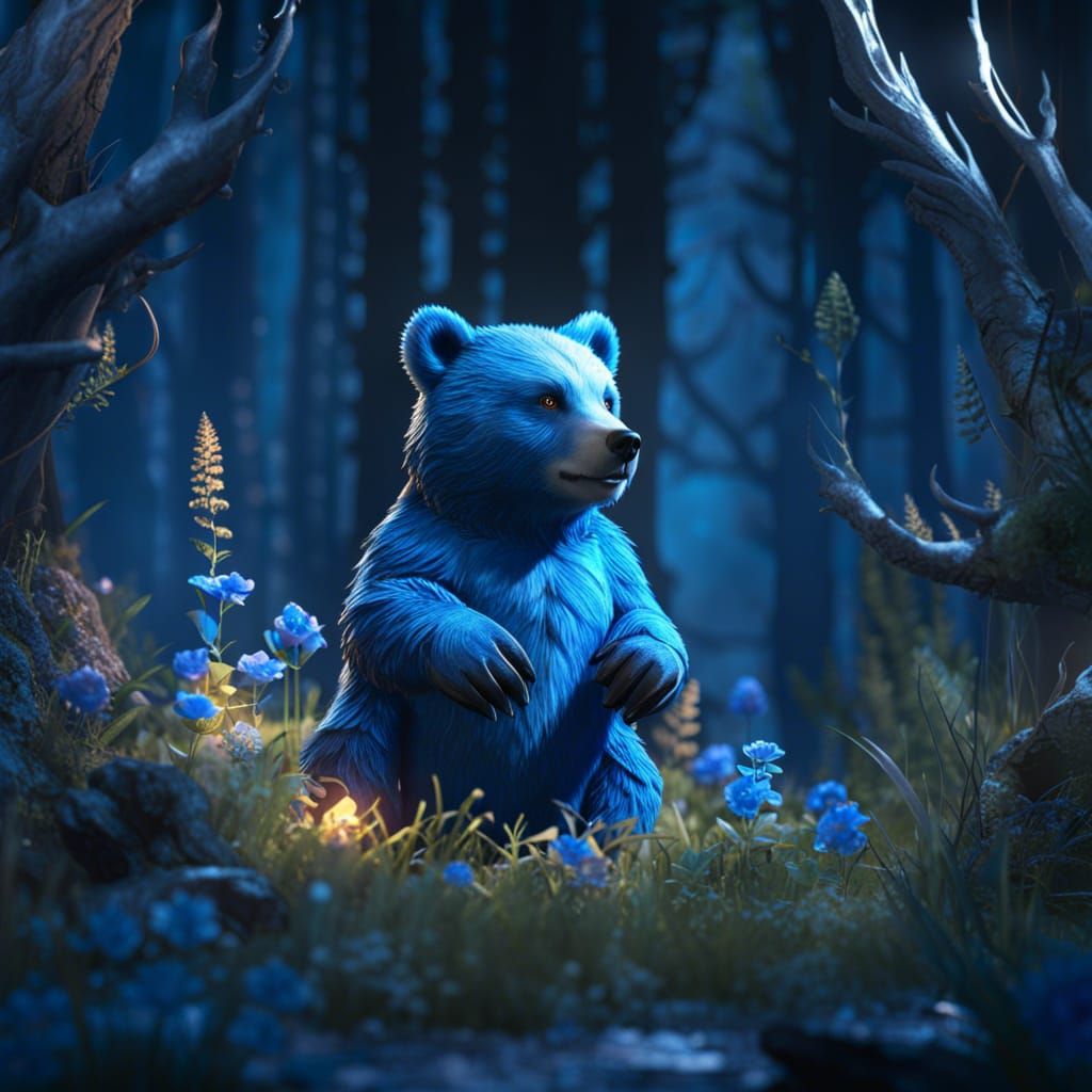 Epic Blue Bear in 3D Game Cinematic Style
