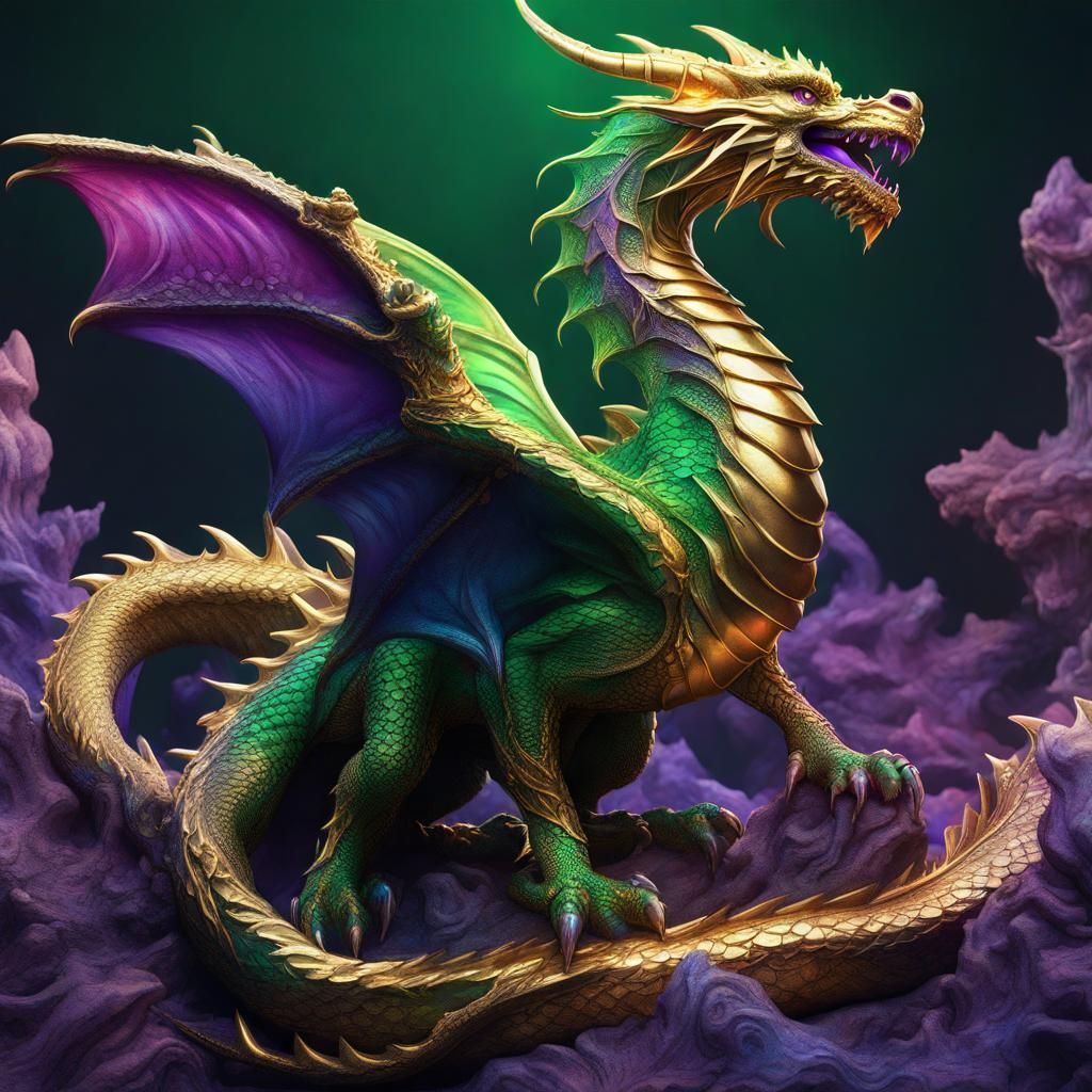 Detailed Green and Gold Dragon Concept Art