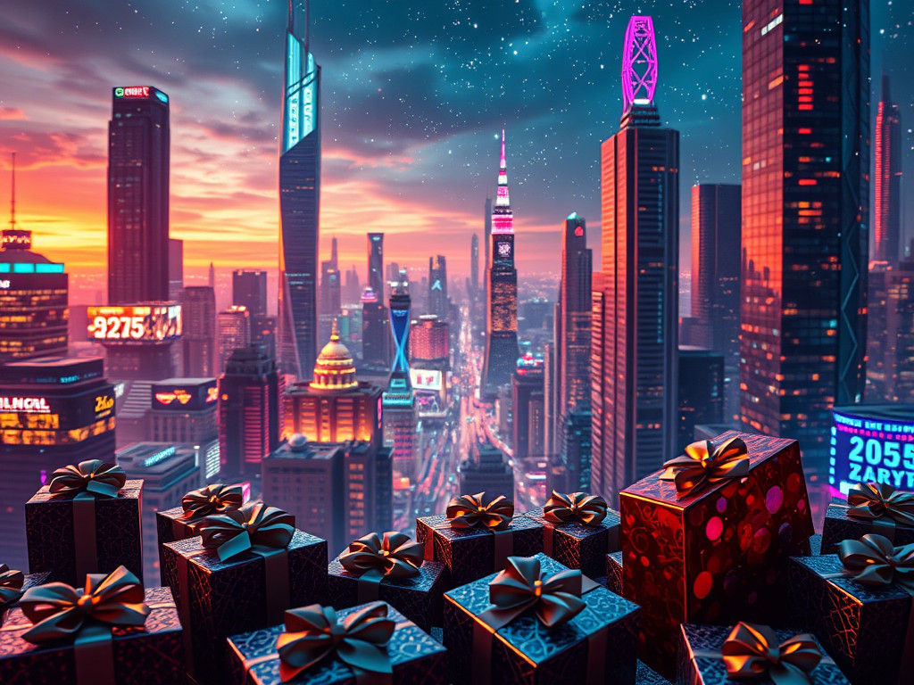 High-Tech Cityscape Celebrates New Year 2025