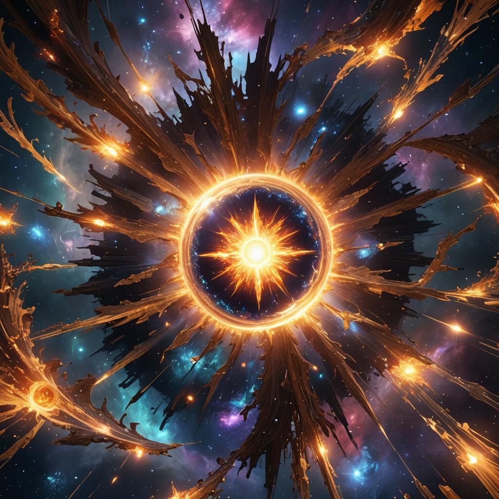 Cosmic Starburst with Swirling Forces in Detailed Painting