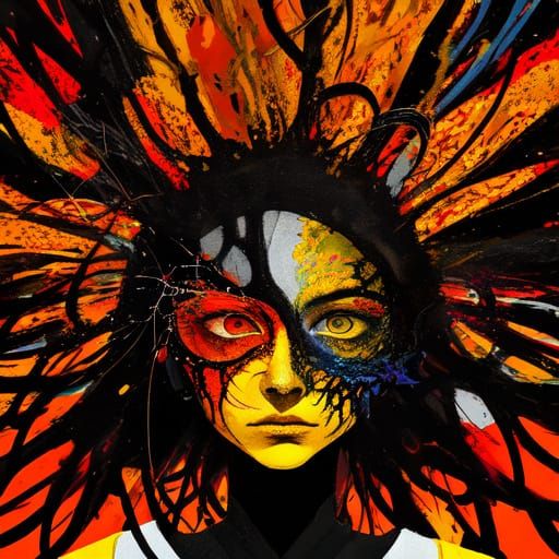 Surreal Woman Merges with Molecular Structures in Impasto St...