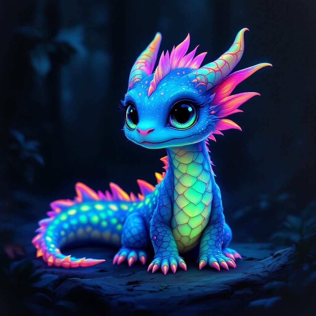 Surreal Dragon Glows with Mystic Iridescent Scales in a Nigh...