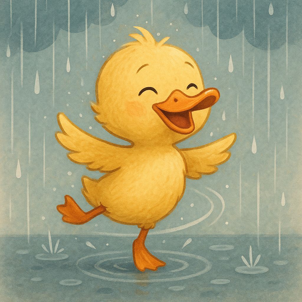 Happy Duckling Twirling in the Rain