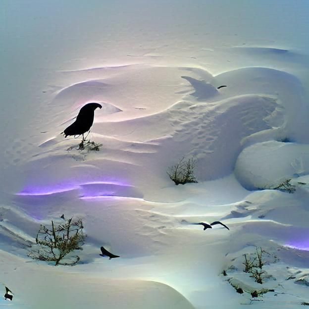 Raven Perched in Winter Snow