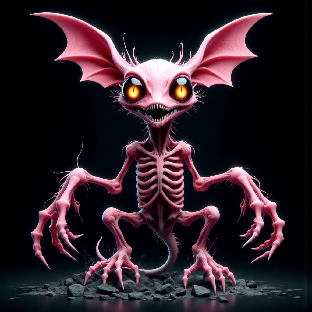 Ethereal Creature with Bat-Like Ears and Glowing Orange Eyes