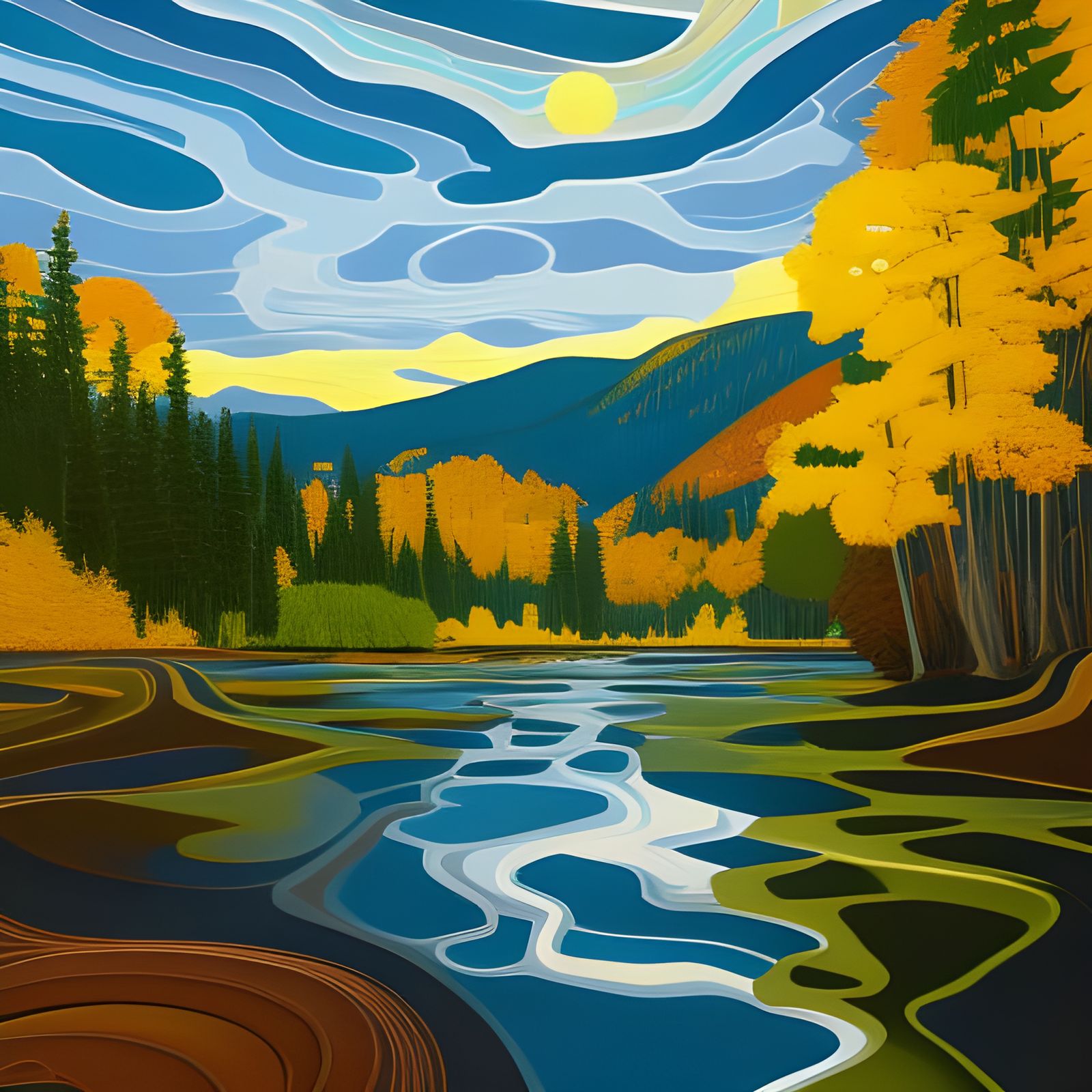 Surreal Geometric Landscape Painting Inspired by Song Lyrics