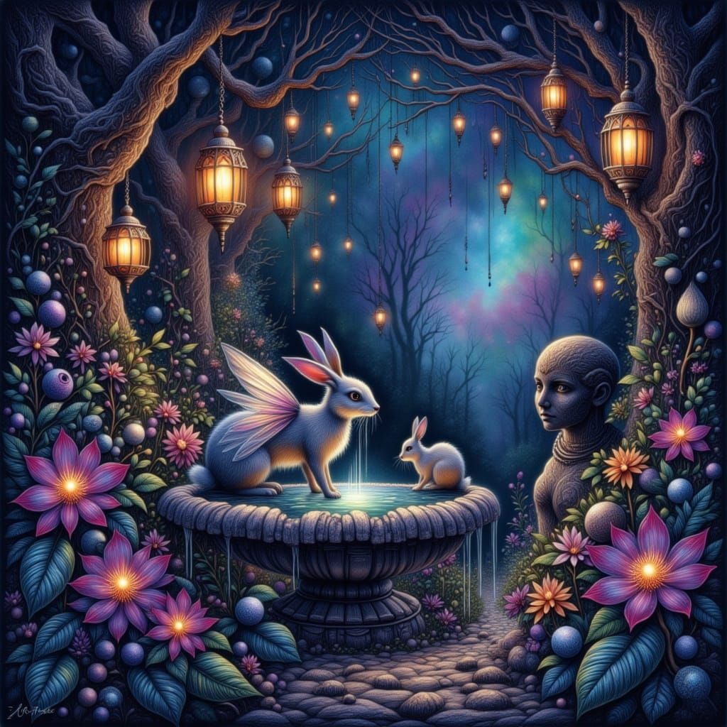 Magical Gothic Garden with Fairy Rabbits and Bioluminescent ...