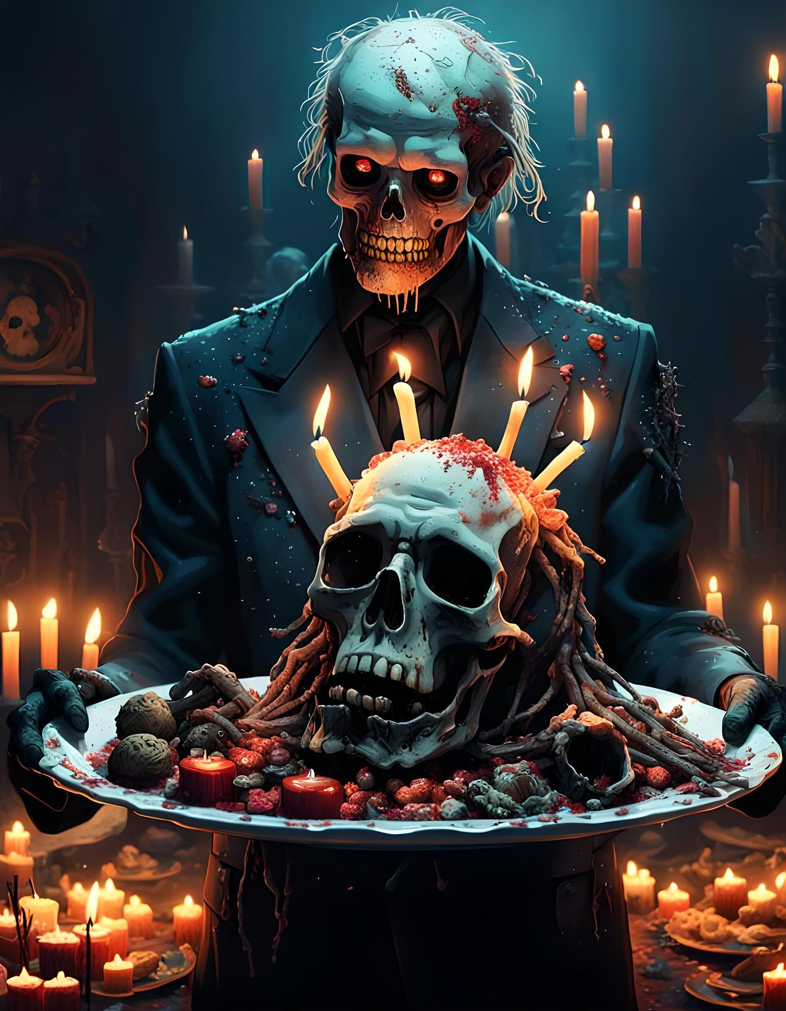 Horrific Zombie Holding Severed Head: Hyperrealistic Horror