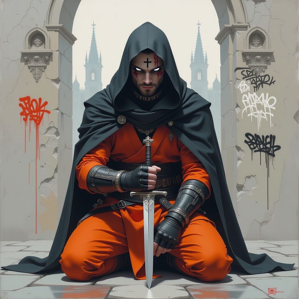 Cleric Warrior with Silver Dagger in Expressionist Style