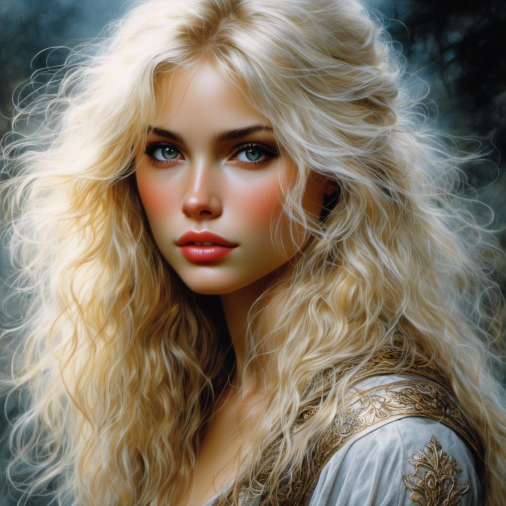 Beautiful Woman with Platinum Hair in Hyperrealistic Style
