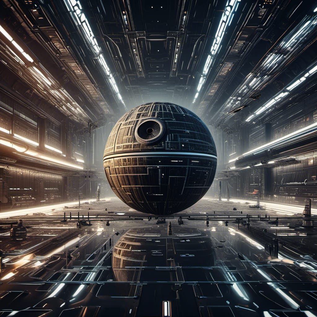 Detailed Death Star with Filigree in Galactic Scene