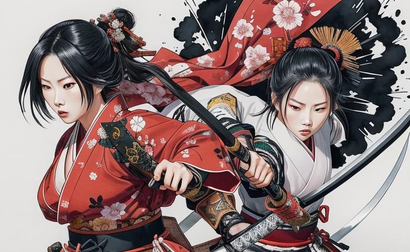 Epic Samurai Battle: Ink and Watercolor Masterpiece