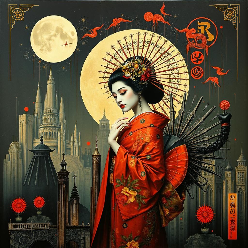 Dystopian Art Deco Geisha Heavy Metal Cover