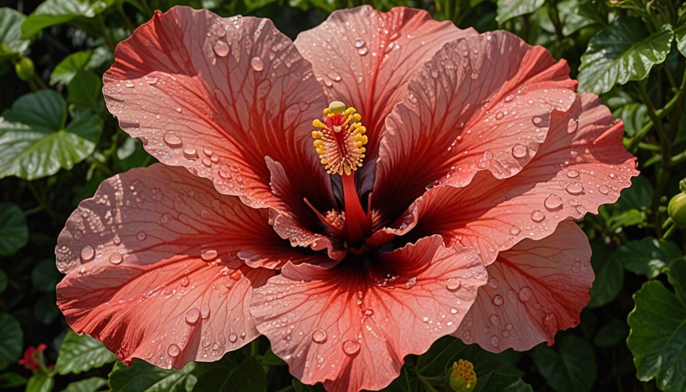Hibiscus Flower with Ship Sailing on Dewdrop