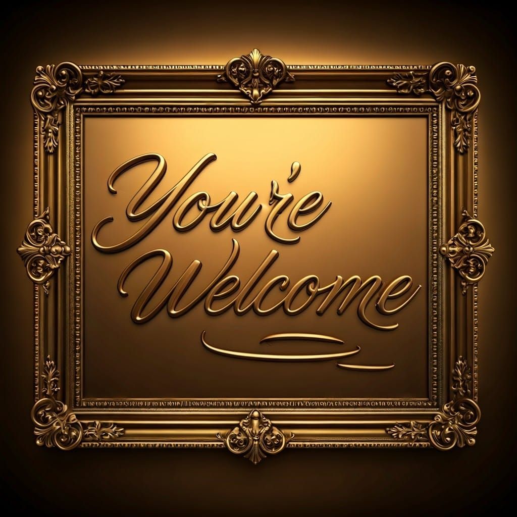 Ornate Golden Banner Reads 'You're Welcome'
