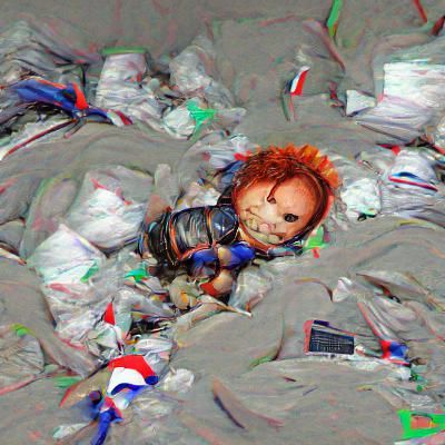 Dismantled Chucky Doll in Trash Pile
