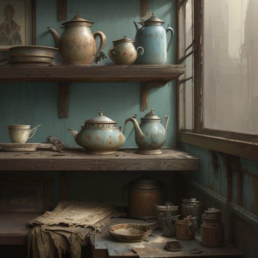Vintage Still Life: Dusty Shelf With Ethereal Light