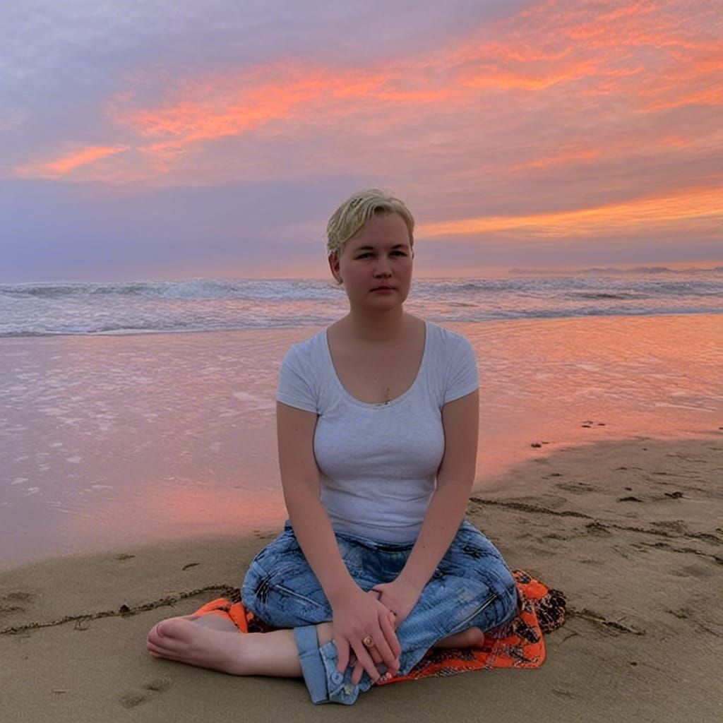 Woman Watching Sunrise on California Beach