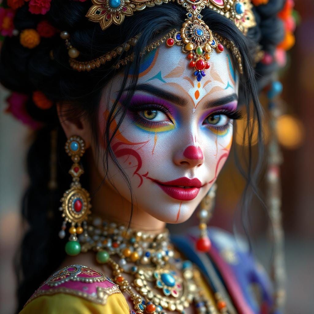 Chola Lady with Clown Face Paint in 3D Anime Style