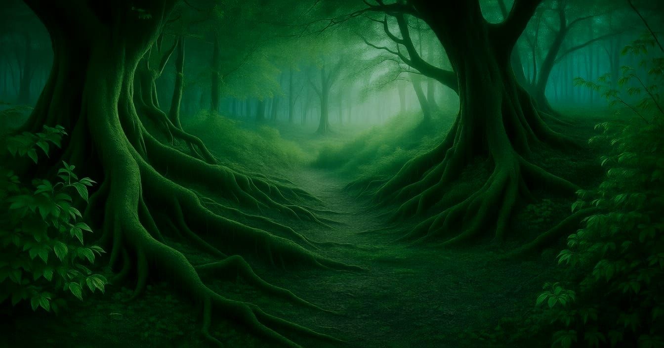 Mystical Emerald Forest Clearing at Golden Hour