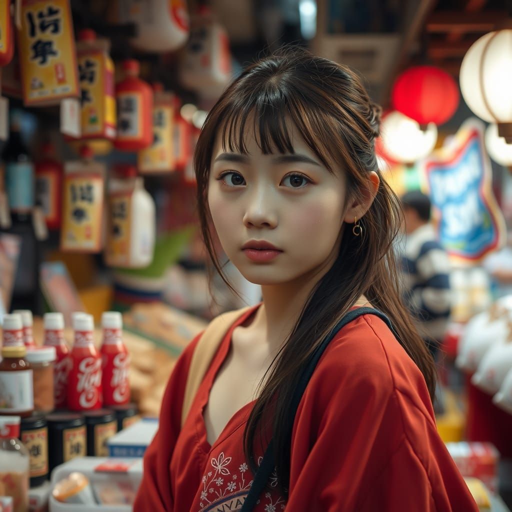 Japanese Girl in Street Market Cinematography