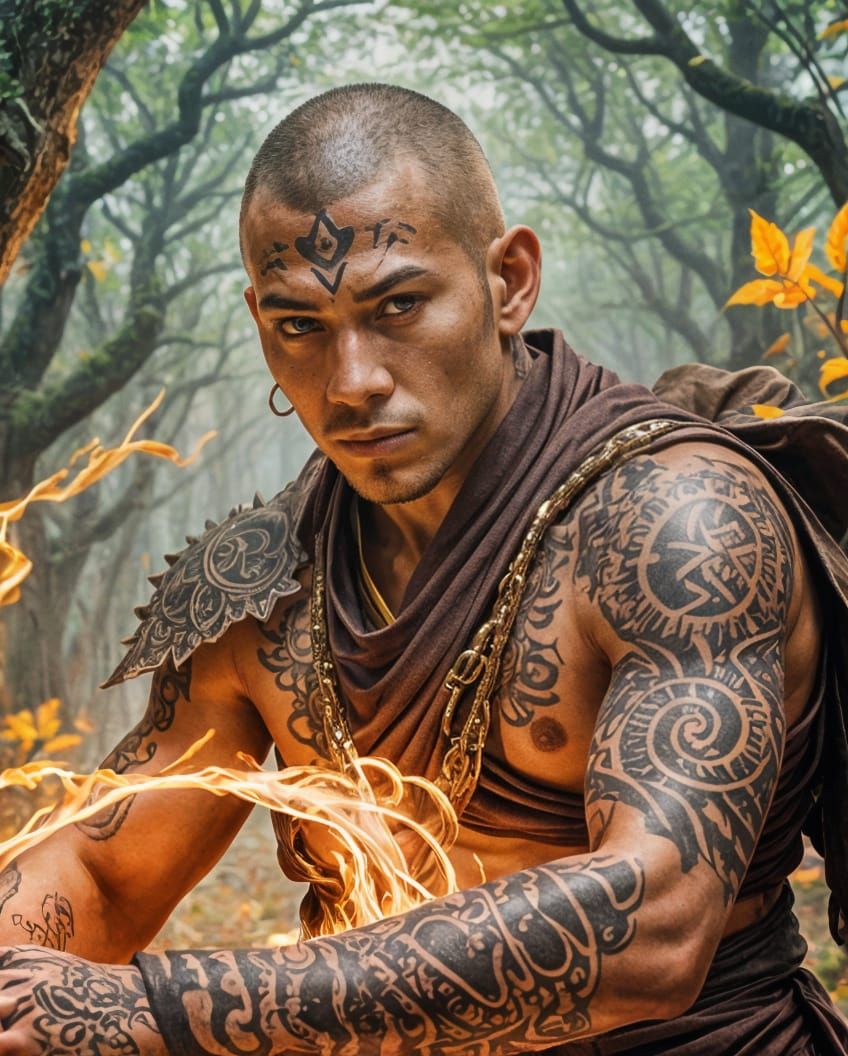 Tattooed Warrior Monk: A Digital Masterpiece