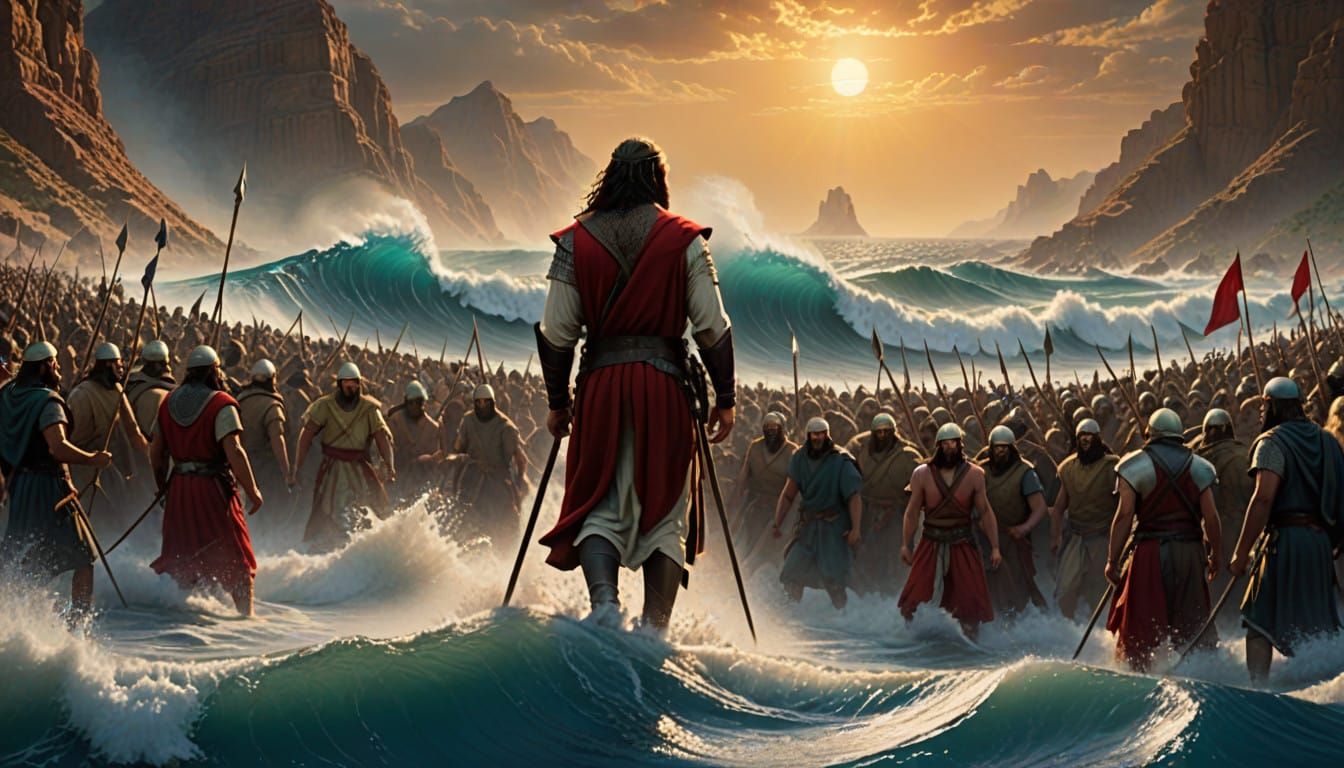 Epic Fantasy Masterpiece: Moses Parting the Red Sea in Hyper...