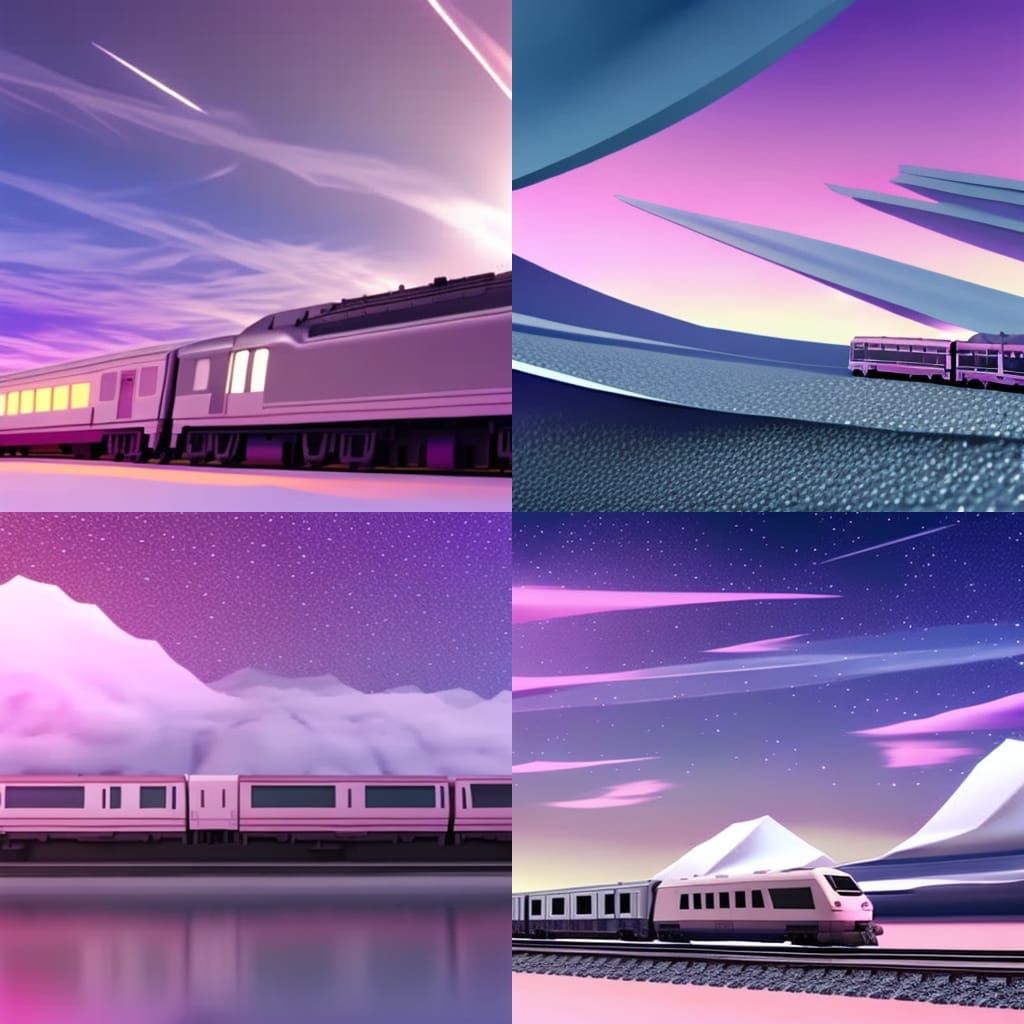 Anime Train Under Pink Sky with Origami Papercraft