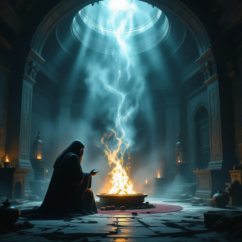 Eerie Exorcism Ritual in a Dimly Lit Chamber